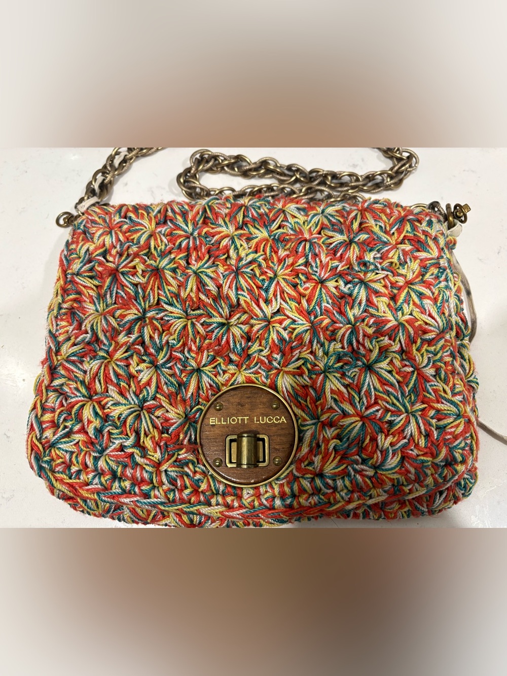 Elliot Lucca Colorful Woven Bag w/Wooden Latch
